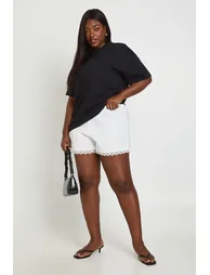 Plus Lace Trim Satin Shorts - ivory - 3