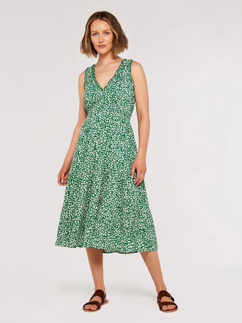 Daisy Print Tiered Midi Dress