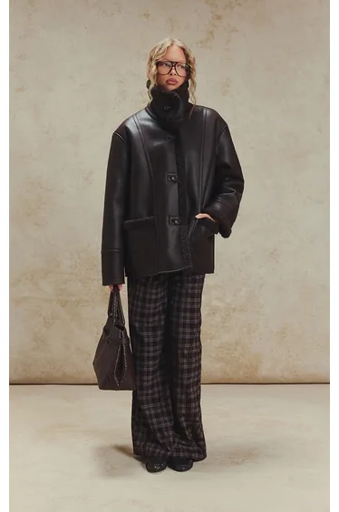 Burgundy Borg Lining Funnel Neck Aviator