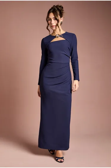 Stretch Crepe Long Sleeve Maxi Dress