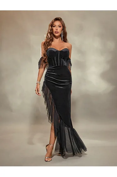 Leely Elegant Off The Shoulder Sleeveless Mermaid Party Dress
