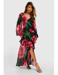 Floral Dobby Floral Frill Maxi Dress - black - 2