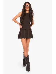 Shirred Racer Neck Smock Dress - chocolate