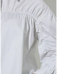 White Striped Gathered Oversized Shirt - 3