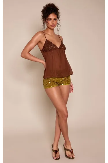 Chocolate Bead Detail Chiffon Strappy Cami