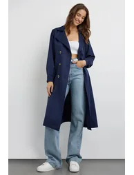 Buttoned Light Trenchcoat with a Belt - 1