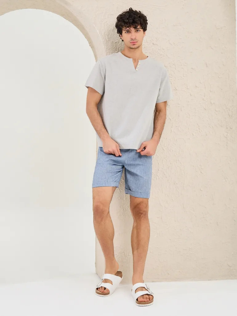 Solid Notch Neck Oversized T-Shirt - 1