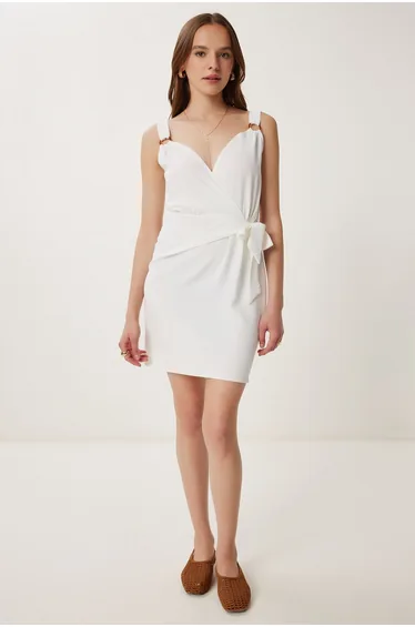 Women's Ecru Strap Summer Mini Ayrobin Dress