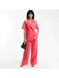 Linen Long Straight Short Sleeve Blazer