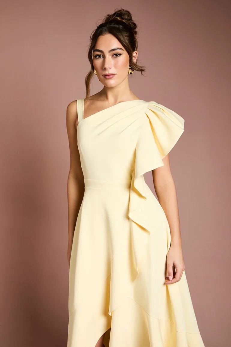 One Shoulder Crepe Ruffle Midaxi Dress - 1