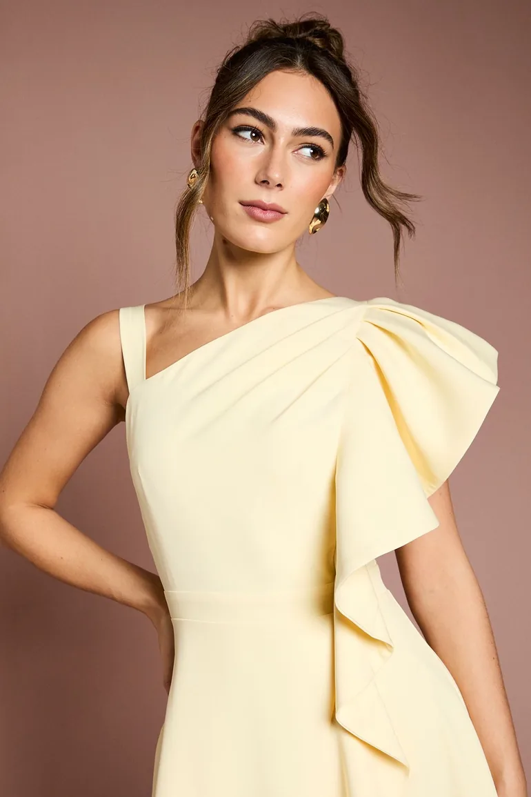 One Shoulder Crepe Ruffle Midaxi Dress - 3