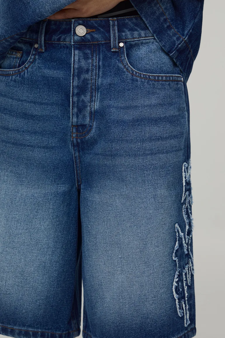 Parachute Applique Jorts - mid blue - 2