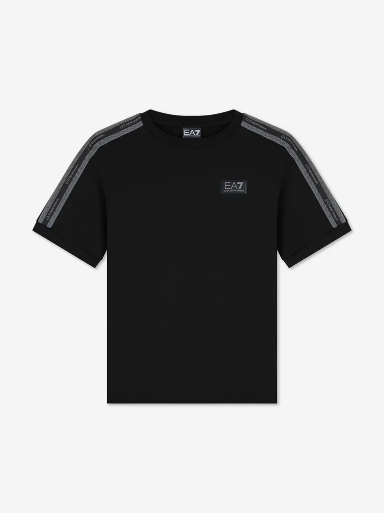 EA7 Emporio Armani Boys Train Logo Tape T-Shirt in Black