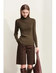 Textured Spliced High Neck Sweater - 2