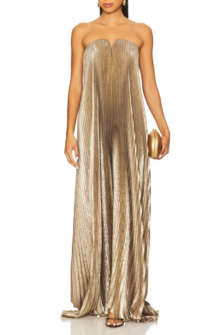 Folcmar Strapless Pleated Maxi Dress