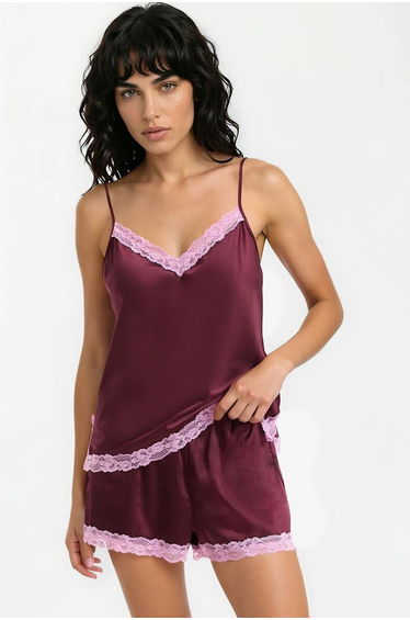 Satin/Lace Shoestring Strap Short Pyjamas