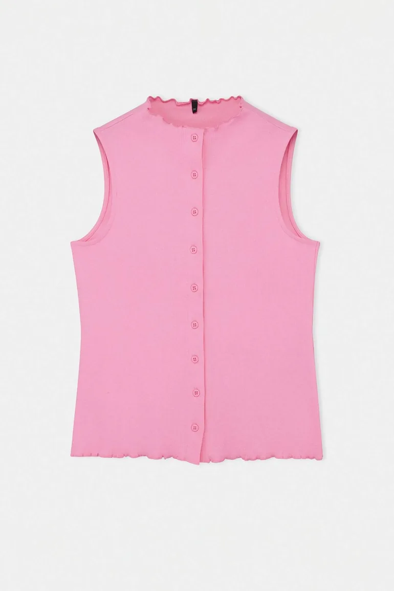 Wardrobe Essentials-Light Pink Fitted Buttoned Stretchy Knitted Plus Size Blouse - 3