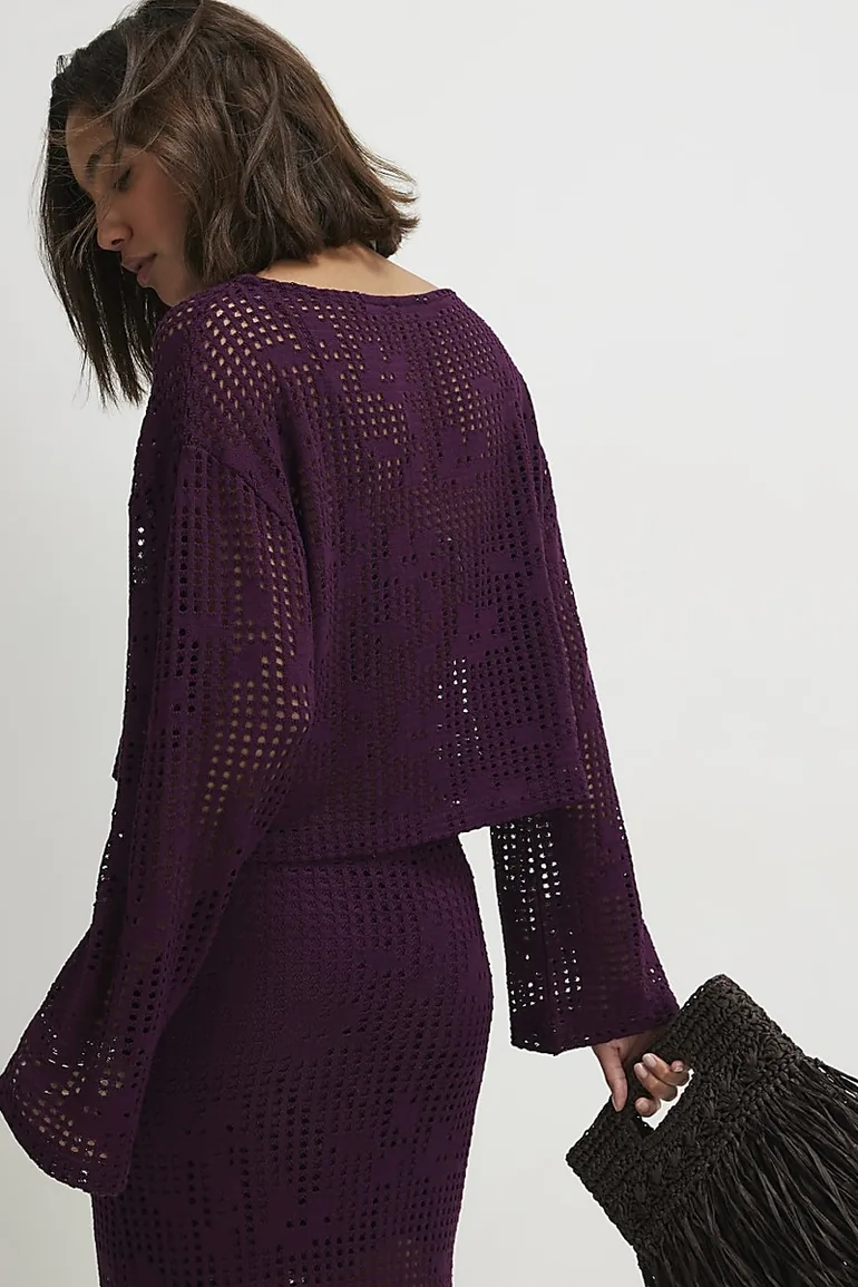 Purple Crochet Long Sleeve Top - 2