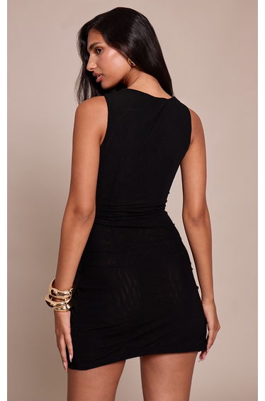 Black Double Layer Mesh Wrap Mini Dress product thumbnail 2