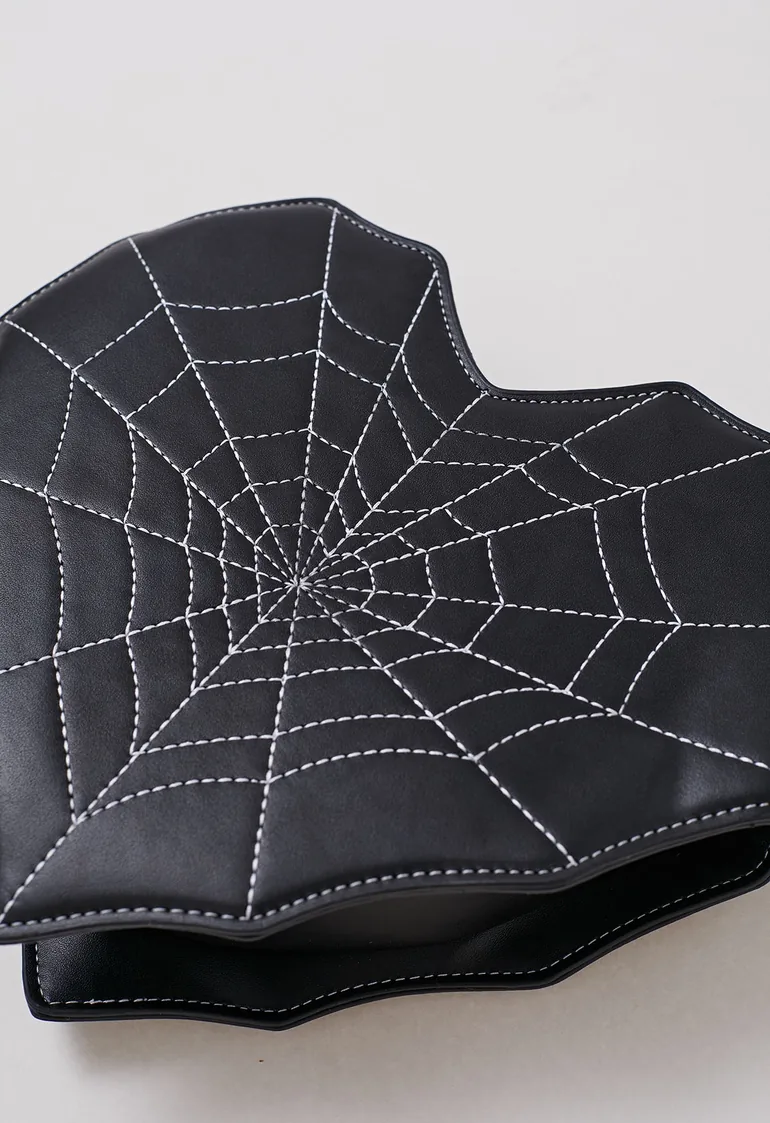 Spider Web Print Heart Backpack in Black - 1