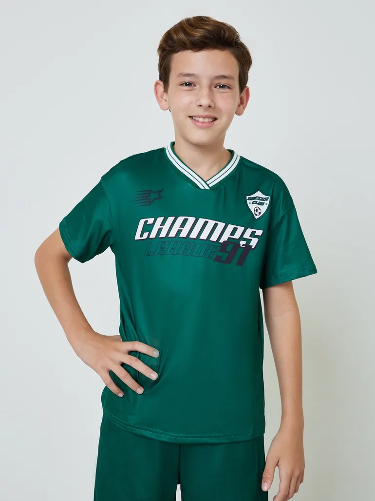 Teens V Neck Sports Jersey T-Shirt and Shorts Set - 1