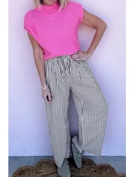 Lvness Black Stripe Wide Leg Casual Pants - 3