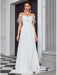 Leely Elegant Round Neck Cap Sleeve Wedding Dress
