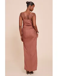 Brown Textured Trim Detail Maxi Dress - 1