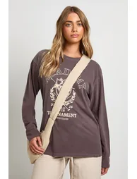 Polo Academy Printed Oversized Long Sleeve T-Shirt - chocolate - 2