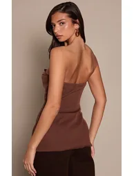 Chocolate Structured Woven Longline Corset - 1