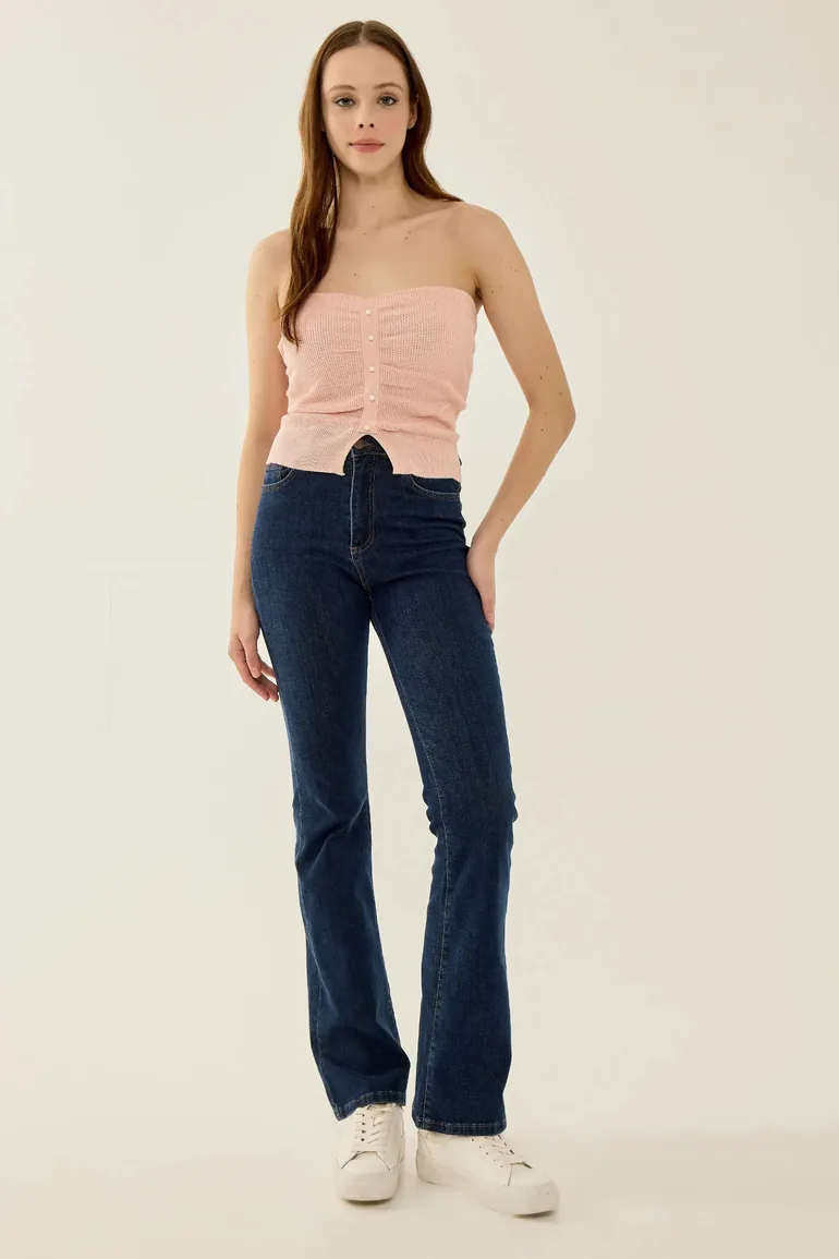 Slim Fit Strapless Knitted Top - 1