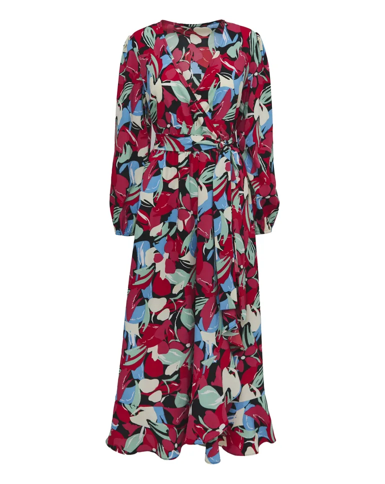 Multi Floral Wrap Midi Dress - 5