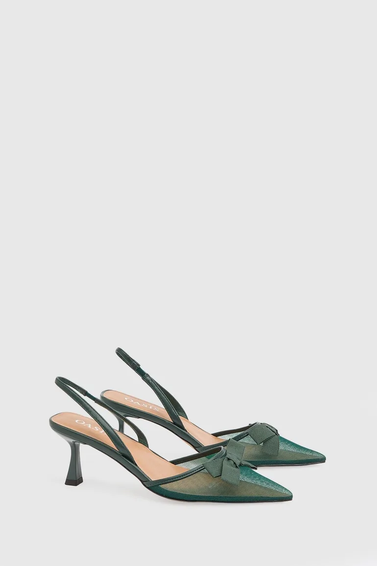 Kika Mesh Bow Detail Slingback Medium Flared Heel Court Shoes