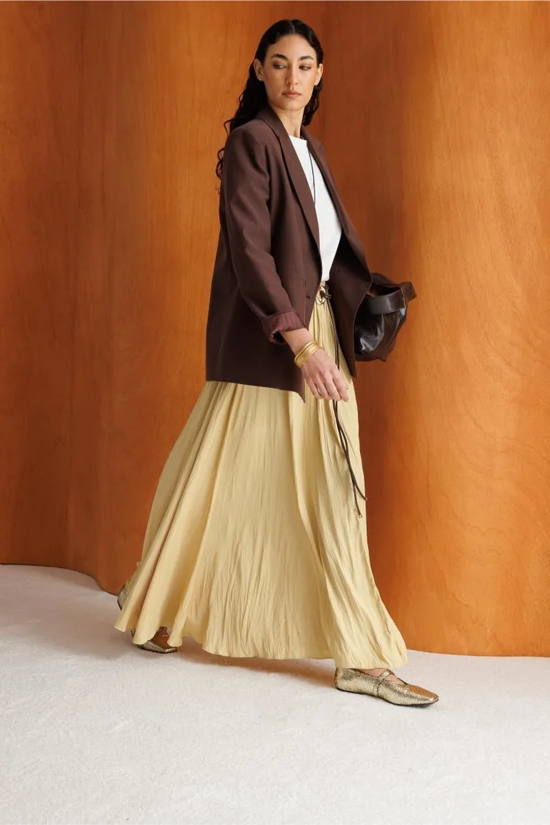 Mizalle Wrinkled Look Satin Maxi Skirt - 1