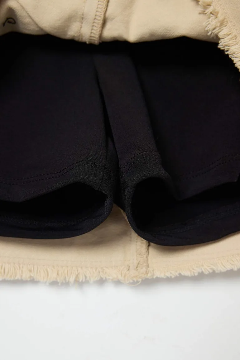 Beige Staple Detailed Denim Shorts Skirt - 4