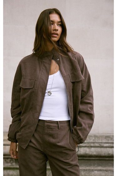 Dark Brown Zip Up High Neck Jacket product thumbnail 2