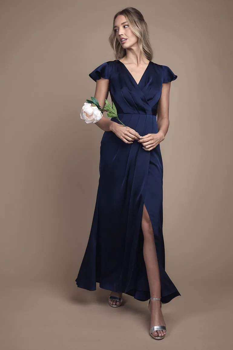 Wrap Front Flutter Sleeve Maxi Dress