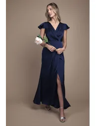Wrap Front Flutter Sleeve Maxi Dress