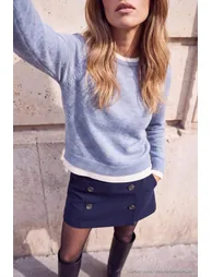Wardrobe Essentials Blue Soft Textured Color-Blocked Crew Neck Knitwear Sweater - 7