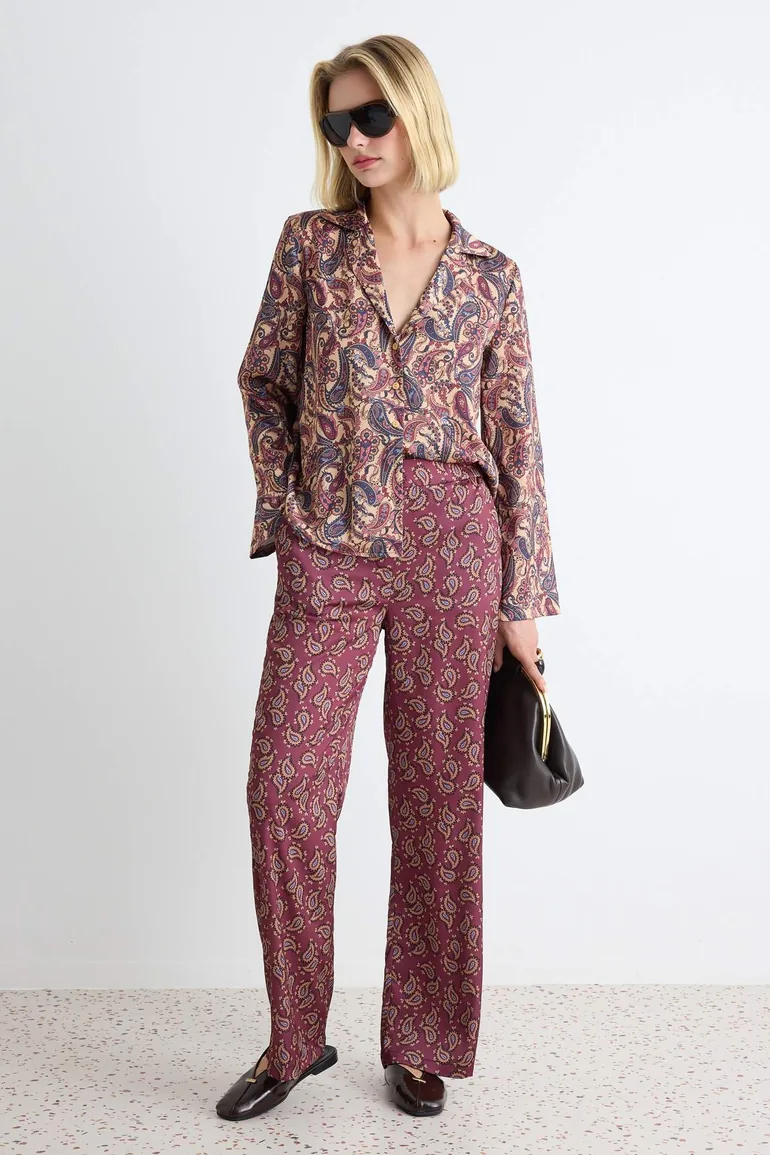 Multicolor Satin Shawl Patterned Oversize Shirt