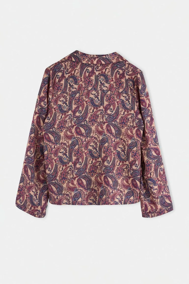 Multicolor Satin Shawl Patterned Oversize Shirt - 7