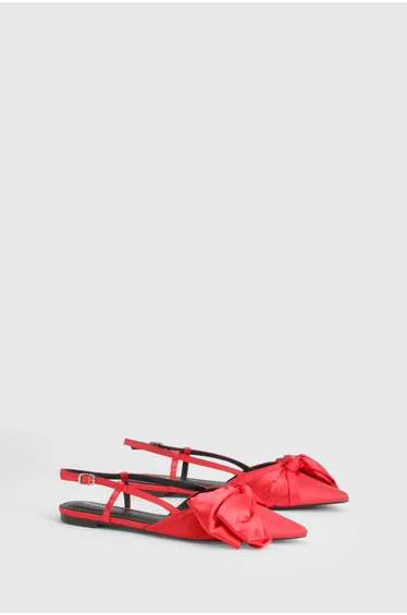 Premium Bow Detail Pointed Flats - burgundy