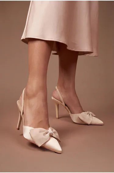 Jasmin Satin Slingback High Stiletto Heel Bow Detail Court Shoe