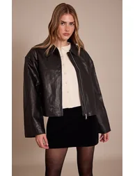 Black Zip Through Pu Jacket - 5