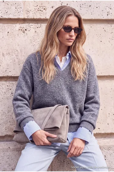 Wardrobe Essentials Anthracite Soft Textured Special Quality Wide Fit Knitwear Sweater