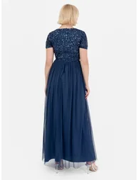 Maya French Navy V Neckline Embellished Maxi Dress - 5