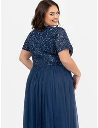 Maya French Navy V Neckline Embellished Maxi Dress - 3