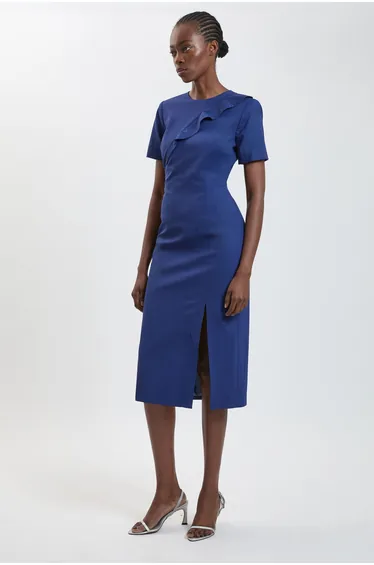 Tailored Fold Detail Midi Pencil Dress