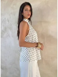 White Polka Dot Halter Neck Top - 1