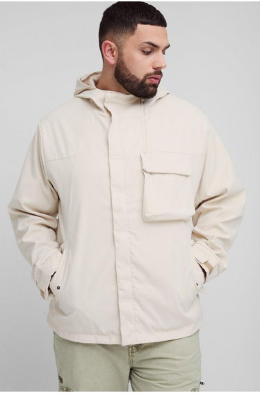 Plus Lightweight Hooded Parka Jacket In Stone - stone